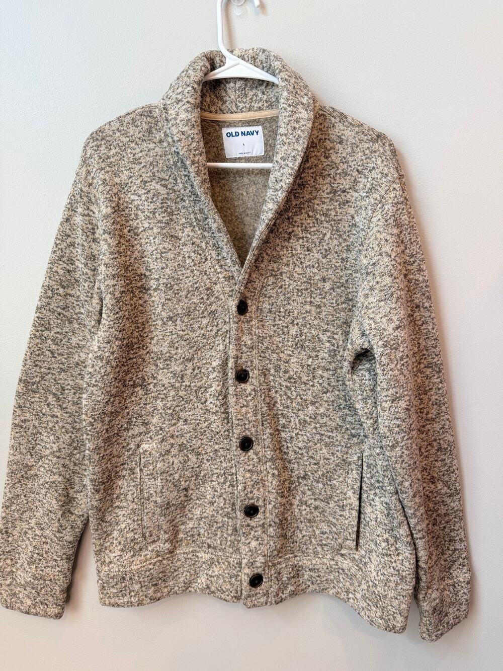 Old Navy Men's Shawl Collar Cardigan Sweater Marled Beige Knit Gray Size Large L